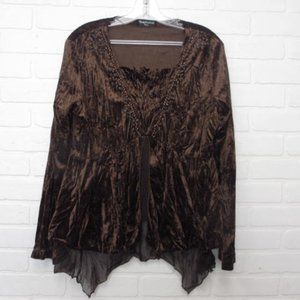 Temptation Italy Brown Velvet Boho Gypsy Lace Trim 2 Piece Top and Skirt
